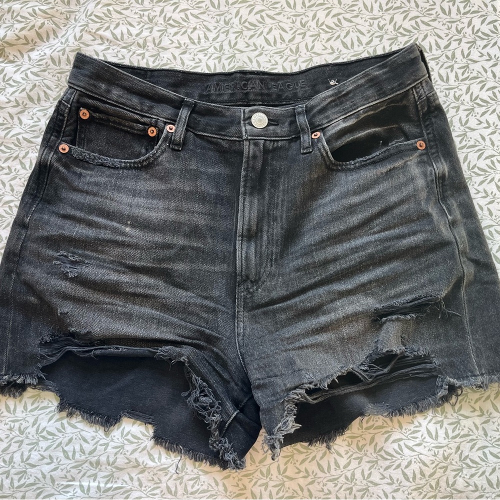 American Eagle Black Distressed Denim Shorts